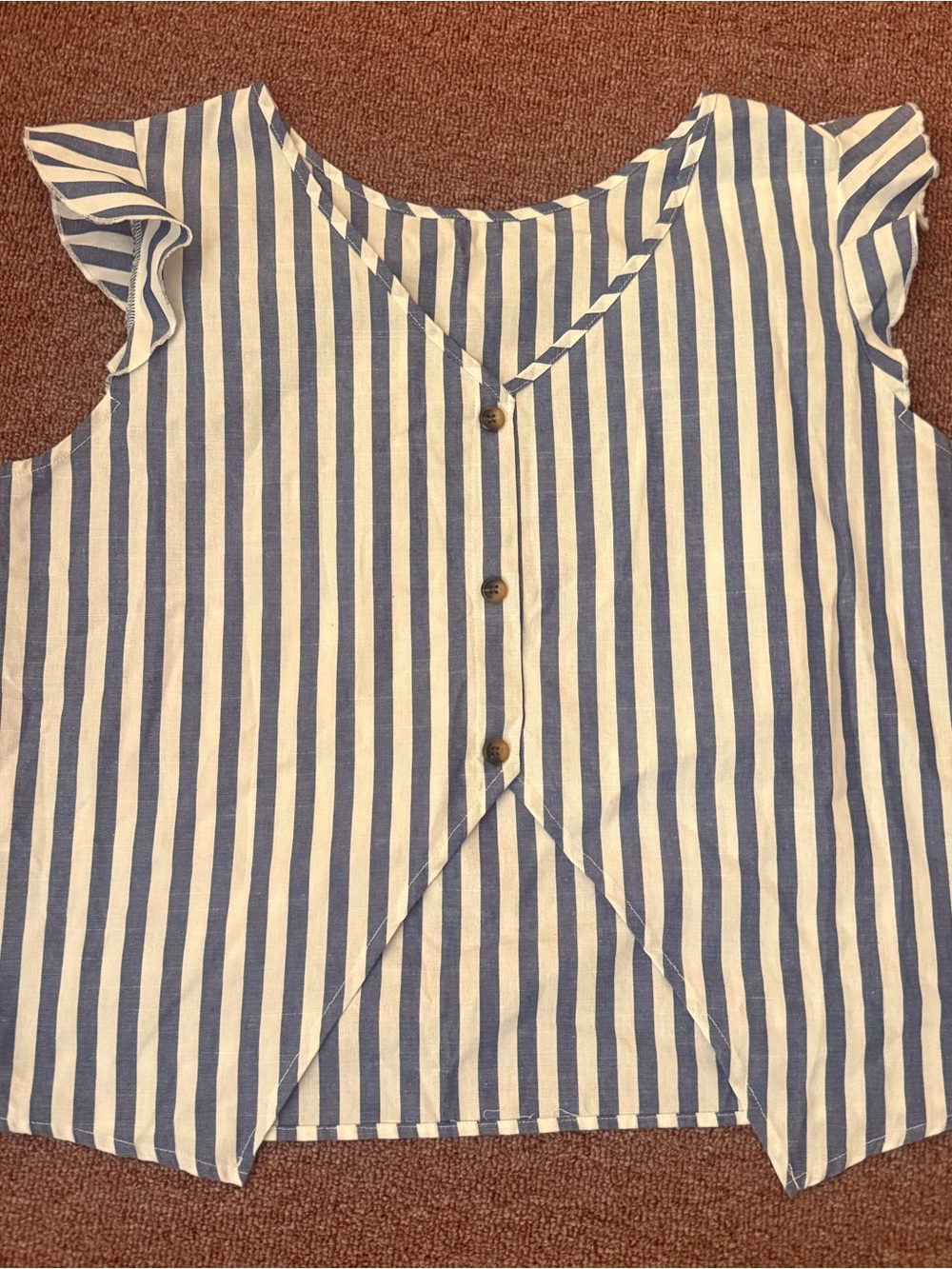 SHEIN Blue & White Striped Flutter Sleeve Blouse